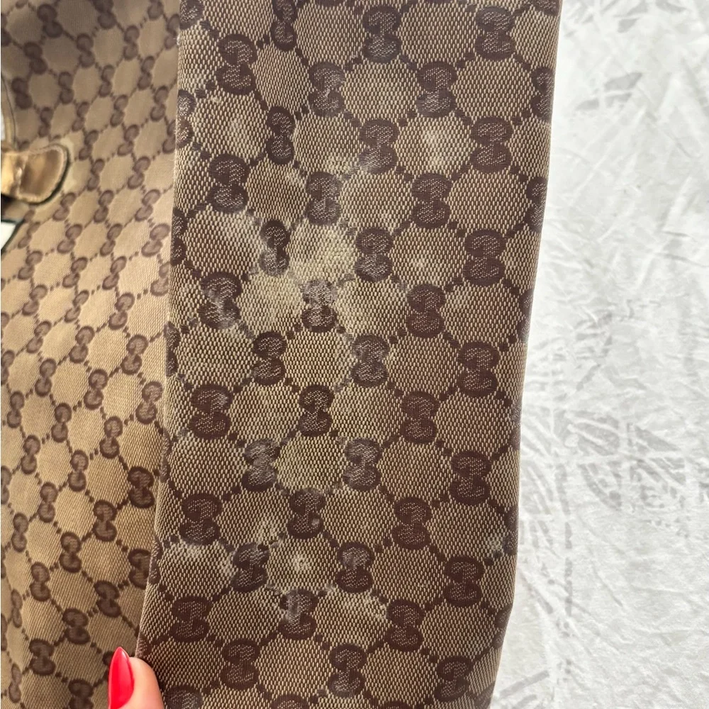 Gucci Brown Monogram Tote with Pink Floral Appliqués - Picture 6 of 8